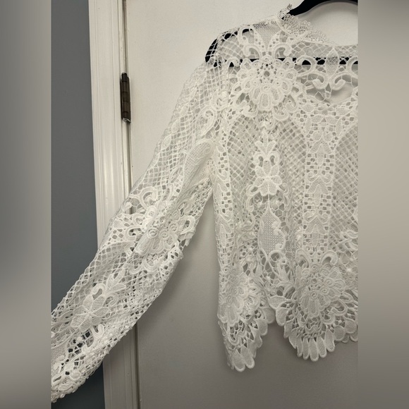 Coquette Romantic Jealous Tomato White Lace Long Sleeve Top – Size Large - Picture 2 of 5